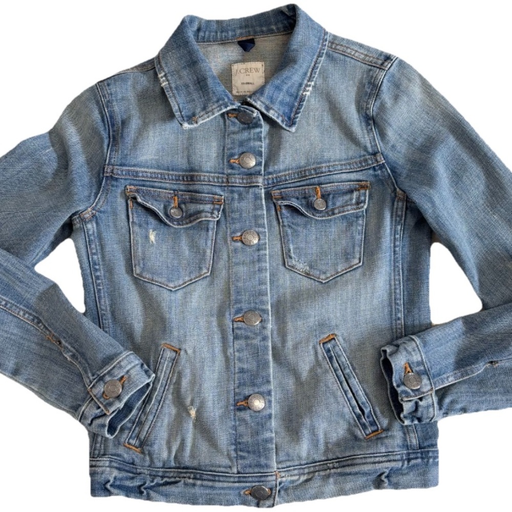 J. Crew Women’s Denim Jacket Silver Embossed Logo Buttons XXS